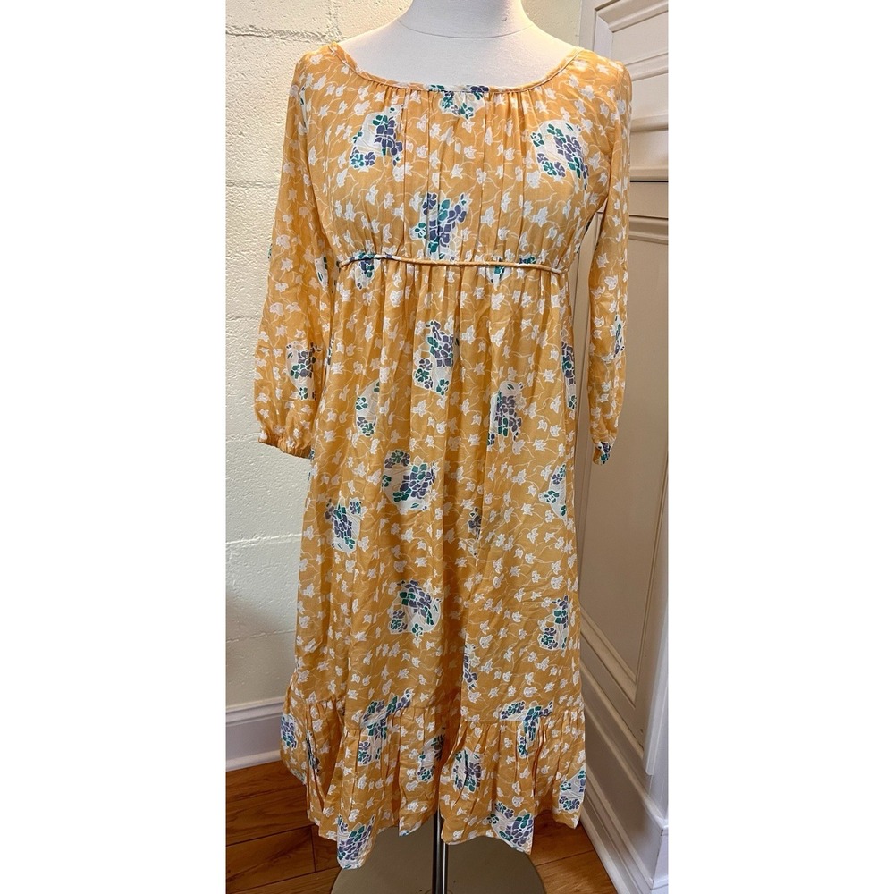 Tracy Feith Raj Collection Purple Orange Green Dress Size 2P Babydoll 3/4 Sleeve